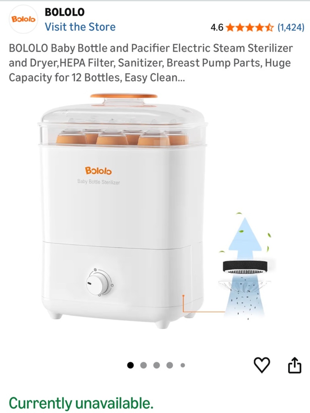 NWOT - Baby Bottle and Pacifier Electric Steam Sterilizer and Dryer